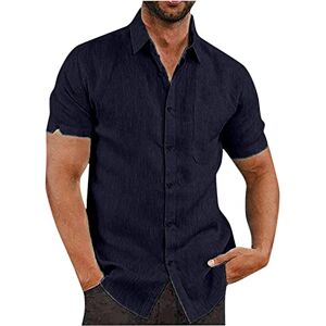 JUANMAO Chemisette Lin Homme Chemise Homme Manches Courtes Couleur Unie T-Shirts Haut Boutonnée D'Été Chemise Lin Grande Taille Vintage Tee Shirt Confortable Et Respirant Chemises Coton Lâches - Publicité