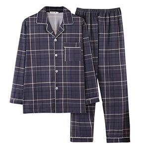 Beokeuioe Pyjama long à carreaux pour homme en coton, A2 gris foncé, XXXXL - Publicité