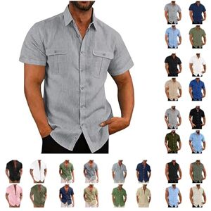 JUANMAO Chemisette Lin Homme Chemise Homme Manches Courtes Couleur Unie T-Shirts Haut Boutonnée D'Été Chemise Lin Grande Taille Vintage Tee Shirt Confortable Et Respirant Chemises Coton Lâches - Publicité