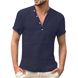 JUANMAO Chemisette en Lin Homme Été Chemise Blanche Homme Shirt Coton Homme Poche Chemise Homme Manches Courtes/Longues Couleurs Pures Chemise De Affaires Chemise De Plage Ample 2023 - Publicité