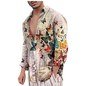 MINYA MINYING Chemise à Manches Longues Rayures Colorées pour Hommes Ete Slim Fit Grande Taille Hawaïenne Carreaux Imprimé Plage DéContracté Poche-Avant Tops Blouse - Publicité