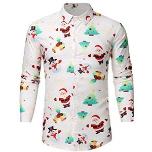 Susenstone NoëL Chemise Homme A Fleur Imprimé De Bonhomme Tops Chemise Col Mao Slim Fit Manche Longue Vintage Chemise Homme HawaïEnne (S, Blanc) - Publicité