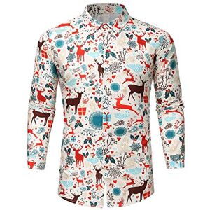 Susenstone NoëL Chemise Homme A Fleur Imprimé De Bonhomme Tops Chemise Col Mao Slim Fit Manche Longue Vintage Chemise Homme HawaïEnne (S, AA-Blanc) - Publicité