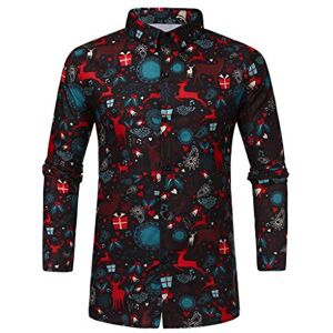 Susenstone NoëL Chemise Homme A Fleur Imprimé De Bonhomme Tops Chemise Col Mao Slim Fit Manche Longue Vintage Chemise Homme HawaïEnne (S, Noir-A) - Publicité