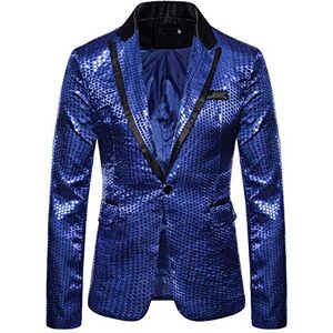 Mymyguoe Veste de costume à paillettes métalliques pour homme Coupe ajustée Brillant Vintage des années 70 et 80 En métal Disco Disco Clubwear Manteau brillant Blazer à paillettes - - Publicité