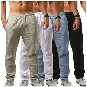 NVNV Homme Pantalon Lin Ete Grande Taille Pantalon Decontracte avec Poches Cordon Pantalon Ample de Plage Léger Respirant - Publicité