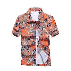 FANSU Homme Chemise Hawaienne, 3D Imprimé Casual Manches Courtes Été Funky Hawaïen Fleur Shirt Loisir Vacances Plage en Printemps (L,Feuille de Tortue Orange) - Publicité