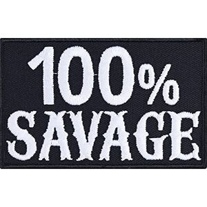 EXPRESS-STICKEREI Écusson Thermocollant "100% SAVAGE" Patch Biker à Coudre ou à Repasser   Application DIY pour Motard sur Veste/Gilet/Jeans/Valise de Moto 80x50mm - Publicité