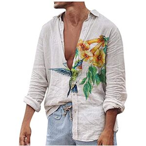 MINYA MINYING Chemise Boutonnée en Lin pour Hommes à Manches Longues Décontractée en Vrac Style Bohème Haut Hippie Chemises Haut de Yoga Col en V Pas Cher - Publicité