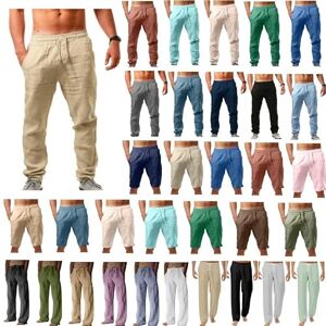 Générique Pantalon Lin Homme Été Pantalon Coton Lin Baggy Taille Elastique Léger Confortable Respirant Pantalons Large Décontracté Pantalon de Sport Jogging Yoga Plage Grande Taille Couleur Unie Pas Cher 224 - Publicité