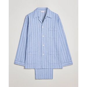 Derek Rose Brushed Cotton Flannel Striped Pyjama Set Blue