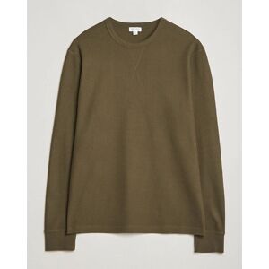 Sunspel Long Sleeve Waffle T Shirt Dark Olive