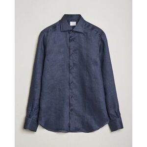 Mazzarelli Soft Linen Cut Away Shirt Navy