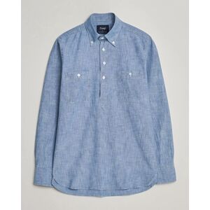 Drakes Chambray Popover Work Shirt Blue