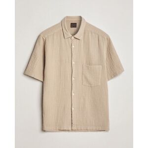 Oscar Jacobson Short Sleeve City Crepe Cotton Shirt Beige