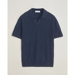 Gran Sasso Linen/Cotton Open Collar Polo Navy