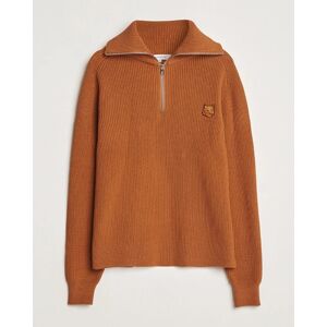 Maison Kitsune Tonal Fox Head Ribbed Half Zip Tobacco