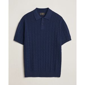 BEAMS PLUS Cable Knit Short Sleeve Polo Navy