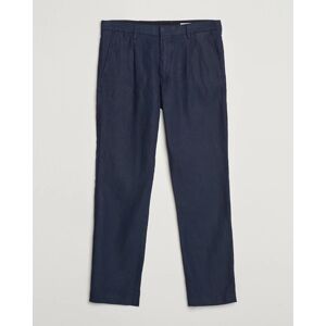 NN07 Bill Pleated Linen Trousers Navy Blue