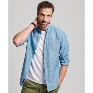 Superdry pour homme. M4010696A Studios Linen & Organic Cotton Button Down Collared Shirt blue (L), Bleu, Casuel, Manche longue - Publicité