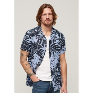 Superdry pour homme. M4010810A Chemise en lin imprimé, col cubain bleu (L), Casuel, Manche courte - Publicité