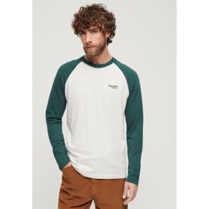 Superdry pour homme. M6010801A T-shirt de baseball à manches longues Essential blanc, vert (L), Casuel, Coton, Manche longue - Publicité