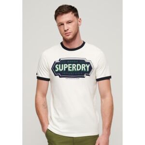 Superdry pour homme. M1011902A T-shirt graphique Ringer Workwear blanc (L), Casuel, Coton, Manche courte - Publicité