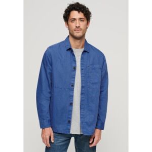 Superdry pour homme. M4010776A Surchemise en lin mélangé Bleu marchand (M), Casuel, Coton, Manche longue - Publicité