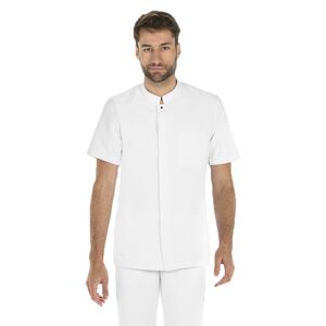 DYNEKE Veste blanche pharmacien en microfibre pour homme col mao