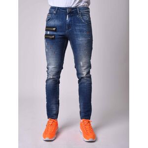 Project X Paris Jean skinny fit delavage bleu, tachete , zips apparent côte - Couleur - Bleu, Taille - 29