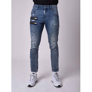 Project X Paris Jean skinny fit delavage bleu brut, tachete , zips apparent côte - Couleur - Bleu, Taille - 30