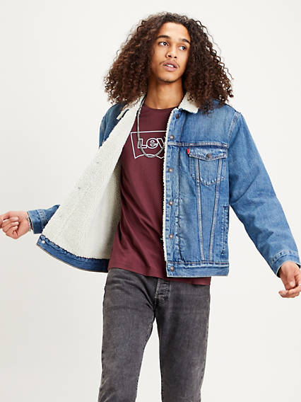 Levi's Type III Sherpa Trucker Jacket - Homme - Indigo moyen / Fable