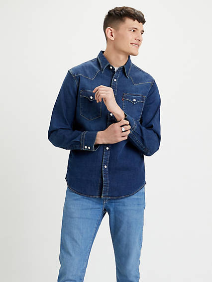 Levi's Barstow Western Standard Shirt - Homme - Bleu / Modern Stretch Dark Worn