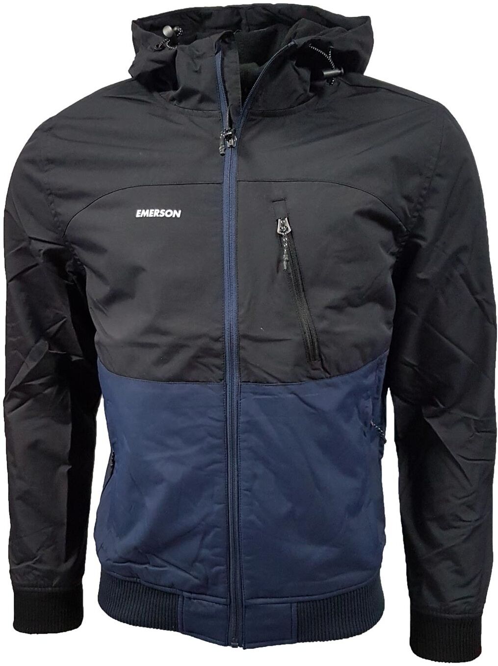 EMERSON MEN'S RIBBED JACKET WITH HOOD (192.EM10.127-DOBBY NAVY BLUE/BLACK)