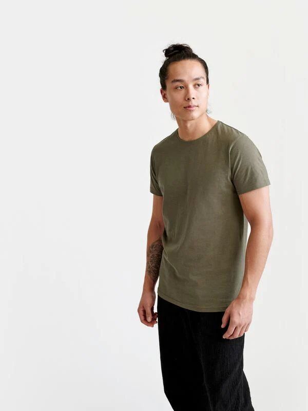 Pure Waste Men's Crewneck T-Shirt - 100% Recycled Materials, Khaki Green / M