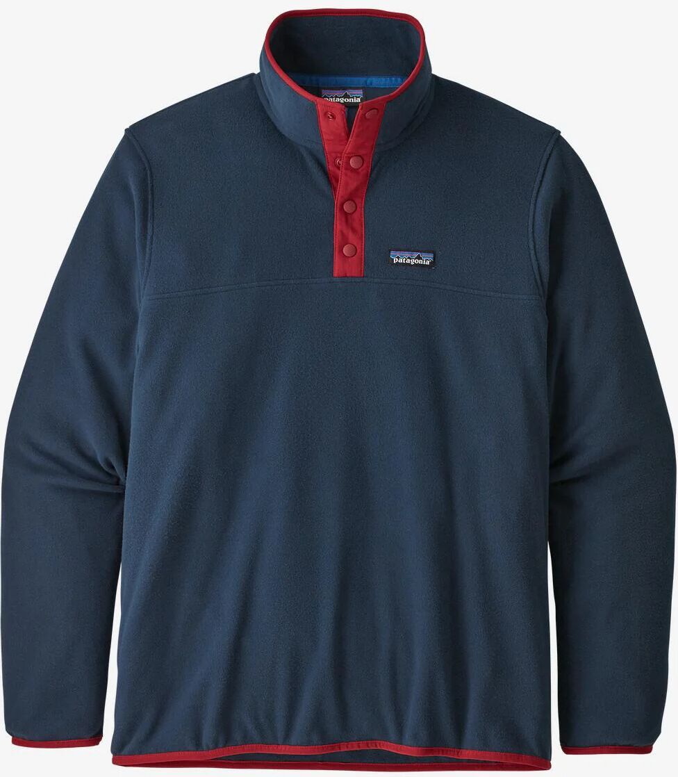 Patagonia Micro D Snap-T Fleece Pullover - 100% Recycled Polyester, New Navy w/Classic Red / S