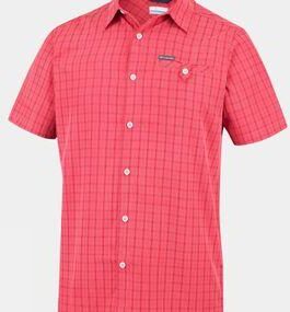 Columbia Mens Declination Trail II Short Sleeve Shirt Mountain Red Mini Plaid Size: (M)