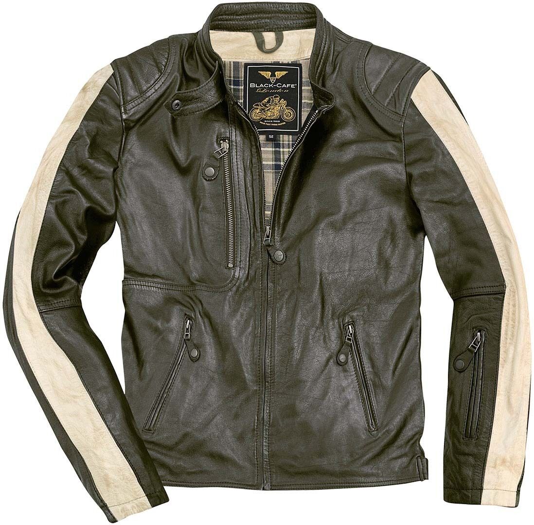 Black-Cafe London Vintage Motorcycle Leather Jacket  - Green