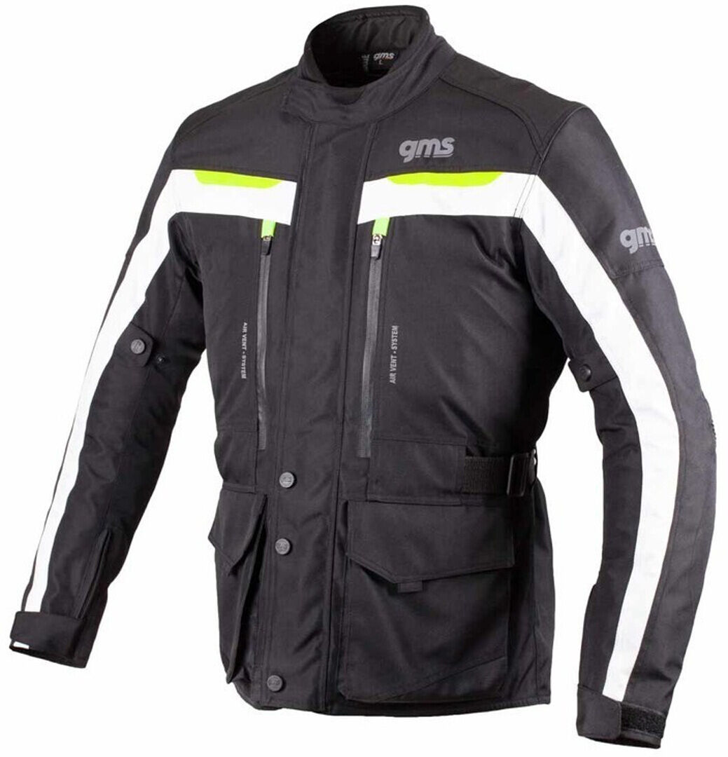 Gms Gear Motorcycle Textile Jacket  - Black White Yellow
