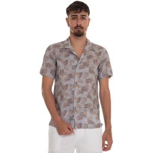 Vincenzo De Lauziers Camicia lino manica corta Beige-azzurro Uomo 3XL