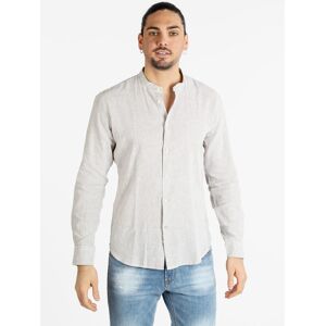 Guy Camicia alla coreana da uomo misto lino Camicie Classiche uomo Beige taglia XL