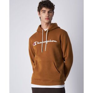 Champion Felpa Cappuccio Hoodie UOMO Pullover Logo Marrone Cotone Felpato