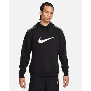 Nike Felpa Cappuccio Hoodie UOMO Pullover SWOOSH BIG LOGO Nero Cotone felpato