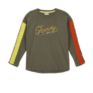 Freddy T-shirt manica lunga con bande colorate e animalier Verde Fango Junior 4 Anni
