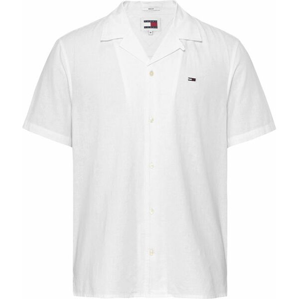 tommy jeans linen blend camp m - camicia maniche corte - uomo white xl