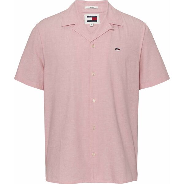 tommy jeans linen blend camp m - camicia maniche corte - uomo pink s