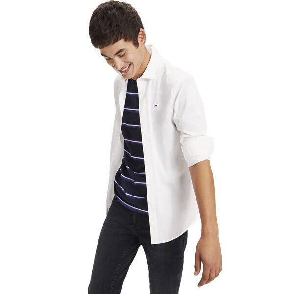 tommy jeans original stretch - camicia maniche lunghe - uomo white 2xl