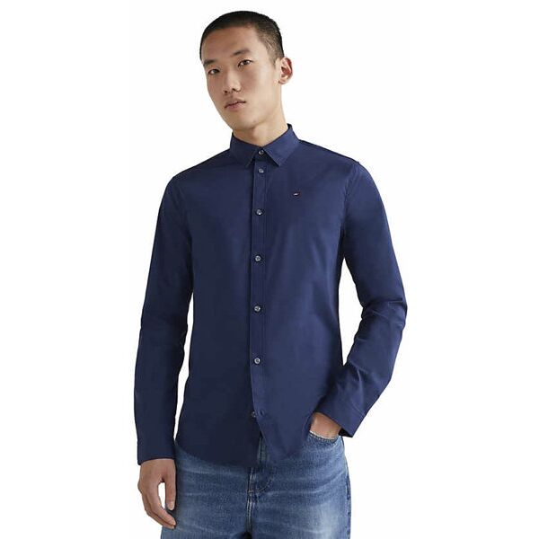 tommy jeans original stretch - camicia maniche lunghe - uomo dark blue 2xl