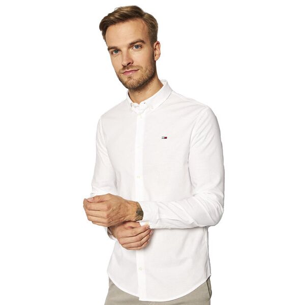 tommy jeans tjm slim stretch - camicia maniche lunghe - uomo white 2xl