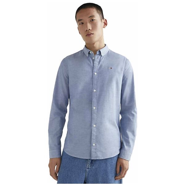 tommy jeans tjm slim stretch - camicia maniche lunghe - uomo blue 2xl